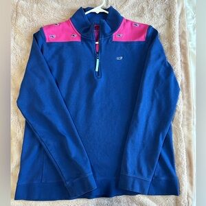 Vineyard Vines Classic Navy and Pink Quarter-Zip Pull Over Sweater